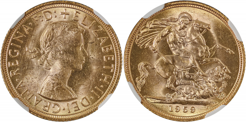 Great Britain, Elizabeth II, 1952-. AV Sovereign, 1959, London mint, AGW : 0.235...