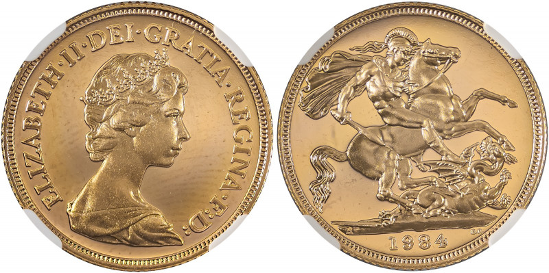 Great Britain, Elizabeth II, 1952-. AV Proof Sovereign, 1984, Royal mint, AGW: 0...