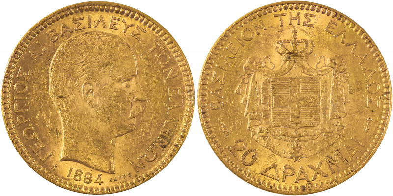 Greece, King George A’, 1863-1913. AV 20 Drachmai, Second Type, 1884A, Paris min...