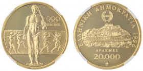 Greece, Third Republic, 1974-. AV Proof 20 000 Drachmai, 1996, Atlanta Olympics Javelin, AGW : 0.5003oz (KM167; Fr. 35)

Impressive gold cameo with pe...