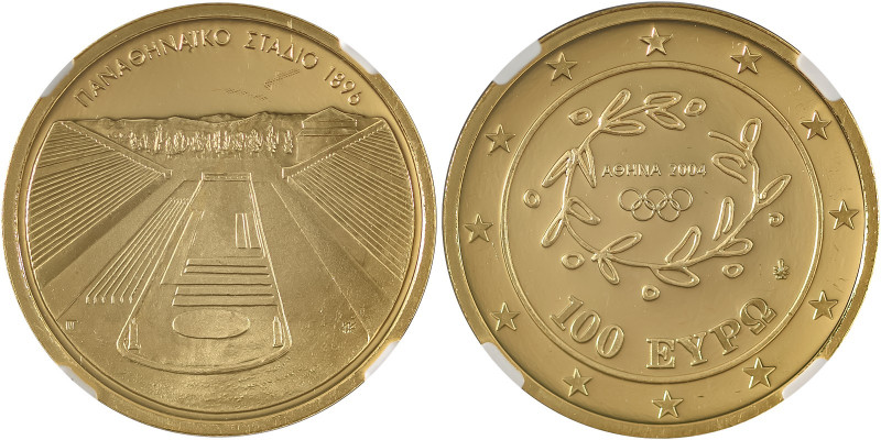 Greece, Third Republic, 1974-. AV Proof 100 Euros, ND (2003), Athens Olympics Pa...