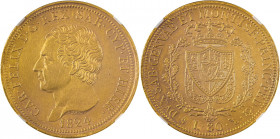 Italian States, Sardinia, Carlo Felize, 1821-1831. AV 80 Lire, 1824 Eagle L, Turin mint, AGW: 0.7465oz (KM-C108.1; Fr. 1132).

Sharp details, excellen...