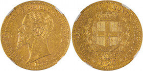 Italian States, Sardinia, Vittorio Emanuele II, 1849-1861. AV 20 Lire, 1859 Anchor P, Genoa mint, AGW: 0.1866oz (KM146; Fr. 1147).

Sharp details with...