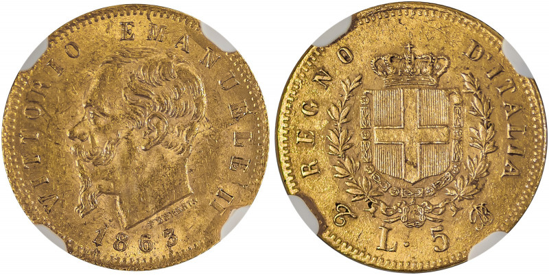 Italian States, Sardinia, Vittorio Emanuele II, 1861-1878. AV 5 Lire, 1863T BN, ...