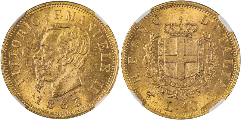 Italian States, Sardinia, Vittorio Emanuele II, 1861-1878. AV 10 Lire, 1863T BN,...