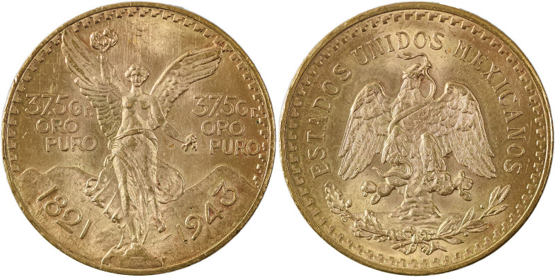 Mexico, AV 50 Pesos, 1943, Mexico City mint, AGW : 1.2057oz (KM482; Fr. 173).

L...