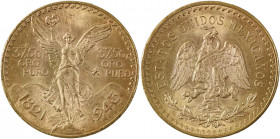 Mexico, AV 50 Pesos, 1943, Mexico City mint, AGW : 1.2057oz (KM482; Fr. 173).

Lustrous example of this impressive gold coin with strong details. Almo...