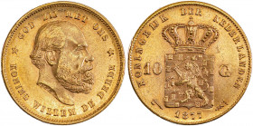 Netherlands, William III, 1849-1890. AV 10 Gulden, 1877, Utrecht mint, AGW : 0.1947oz (KM106; Fr. 342).

Attractive golden tone with strong details, a...