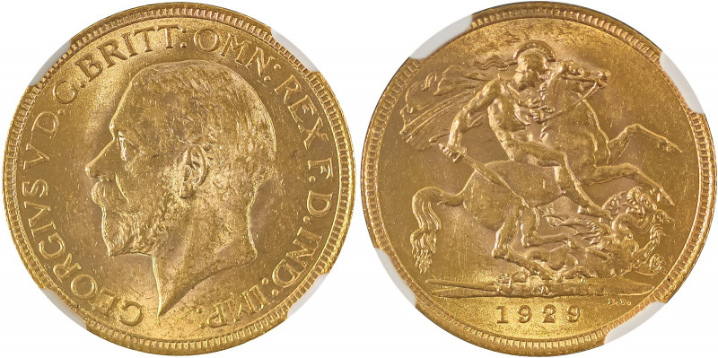 South Africa, George V, 1910-1936. AV Sovereign, 1929SA, Pretoria mint, AGW : 0....