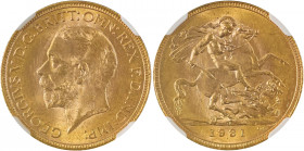 South Africa, George V, 1910-1936. AV Sovereign, 1931SA, Pretoria mint, AGW : 0.2355oz (KM-A22; S-4005; Fr. 5).

Impeccable mint state sovereign with ...