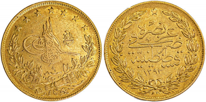 Turkey, Abdul Hamid II, 1876-1909. AV 100 Kurush, AH 1293//9 (1885), AGW : 0.212...