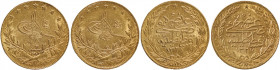Turkey, Muhammad V, 1909-1918. Lot of 2 x AV 100 Kurush AH 1327//2 (1910) and AH 1327//5 (1913), total AGW : 0.4250oz (KM754; Fr. 52).

Much remaining...