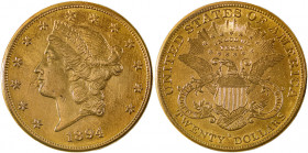 USA, Liberty Head. AV 20 Dollars, 1894S, San Francisco mint, AGW : 0.9677oz (KM74.3; Fr. 178).

Lustrous example of this impressive gold 20 Dollars co...
