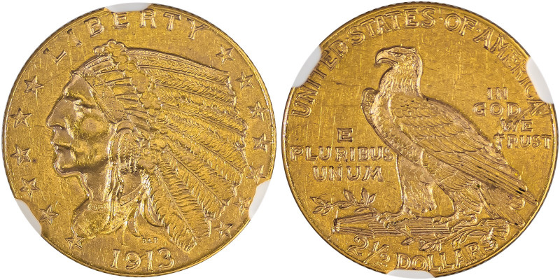 USA, Indian Head. AV 2 1/2 Dollars, 1913, Philadelphia mint, AGW : 0.1210oz (KM1...
