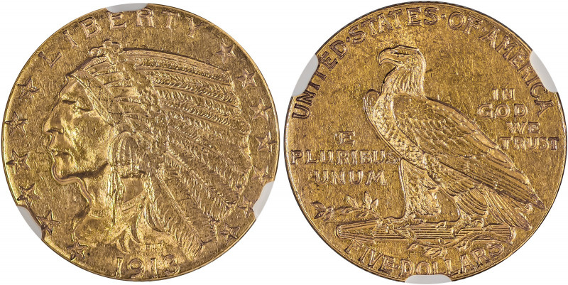 USA, Indian Head. AV 5 Dollars, 1913, Philadelphia mint, AGW : 0.2420oz (KM129; ...