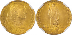 Vatican, Pius XI, 1922-1939. AV 100 lire, 1934, AGW: 0.2546oz (KM10; Fr. 284).

Attractive golden tone with sharp details througout.

Graded MS63 NGC
...