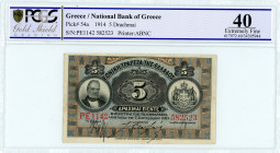 National Bank Of Greece ( ΕΘΝΙΚΗ ΤΡΑΠΕΖΑ ΕΛΛΑΔΟΣ ) 
5 Drachmai, 7 September 1914
S/N PE1142-582523
Signature Eftaxias
Printer American Bank Note Compa...