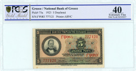 National Bank Of Greece ( ΕΘΝΙΚΗ ΤΡΑΠΕΖΑ ΕΛΛΑΔΟΣ ) 
5 Drachmai, 28 April 1923
S/N ΓΨ083-777121
Printer American Bank Note Company
Pick 73a; Pitidis 66...