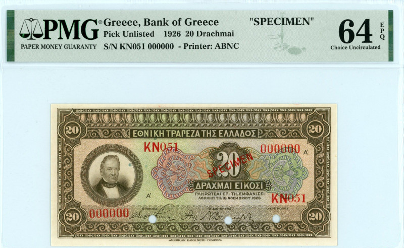National Bank Of Greece ( ΕΘΝΙΚΗ ΤΡΑΠΕΖΑ ΕΛΛΑΔΟΣ ) 
SPECIMEN 20 Drachmai, 18 Nov...