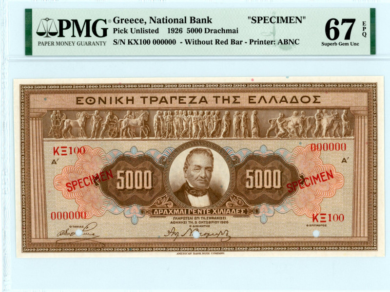 National Bank Of Greece ( ΕΘΝΙΚΗ ΤΡΑΠΕΖΑ ΕΛΛΑΔΟΣ ) 
SPECIMEN 5000 Drachmai, 5 Oc...