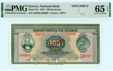 National Bank Of Greece ( ΕΘΝΙΚΗ ΤΡΑΠΕΖΑ ΕΛΛΑΔΟΣ ) 
SPECIMEN 100 Drachmai, 25 May 1927 
S/N ΞΔ050-000000
Red 'SPECIMEN' overprint with three punches
P...