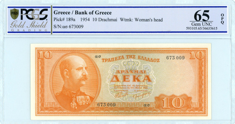 Bank of Greece(ΤΡΑΠΕΖΑ ΤΗΣ ΕΛΛΑΔΟΣ) 
10 Drachmai, 15 May 1954
S/N ασ-673009
Prin...