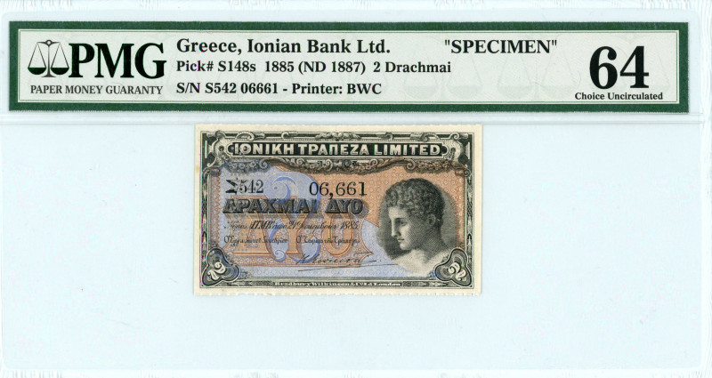 Ionian Bank ( IONIKH ΤΡΑΠΕΖΑ )
SPECIMEN 2 Drachmai, 21 December 1885 ( 1887 )
S/...
