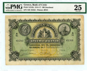 Bank of Crete
100 Drachmai, 2 September 1915
S/N A01-43,322
Printer Bradbury Wilkinson & Co.
Pick S154b; Pitidis 252b

Graded Very Fine 25 PMG