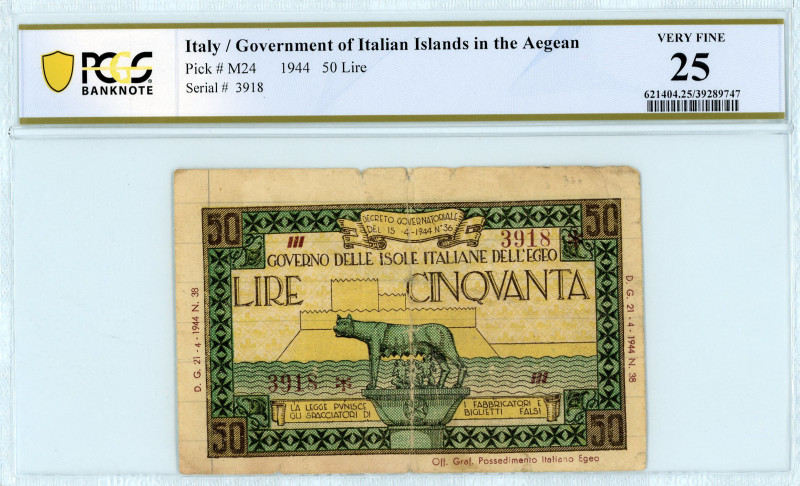 Local Issues 
Italian Occupation of the Aegean, 50 Lire, 21 April 1944 
S/N 3918...