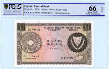 Cyprus Central Bank
Lot of 2 x 1 Pound, 1 August 1976 and 1 May 1978
S/N K/83-170692 and L/92-117169
Pick 43c

Graded Gem Uncirculated 66 OPQ PCGS Gol...
