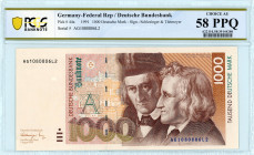 Germany, Federal Republic
1000 Mark, 1991
S/N AG1080806L2
Signature Schlesinger-Tietmeyer
Pick 44a

The highest denomination of the series
Graded Choi...