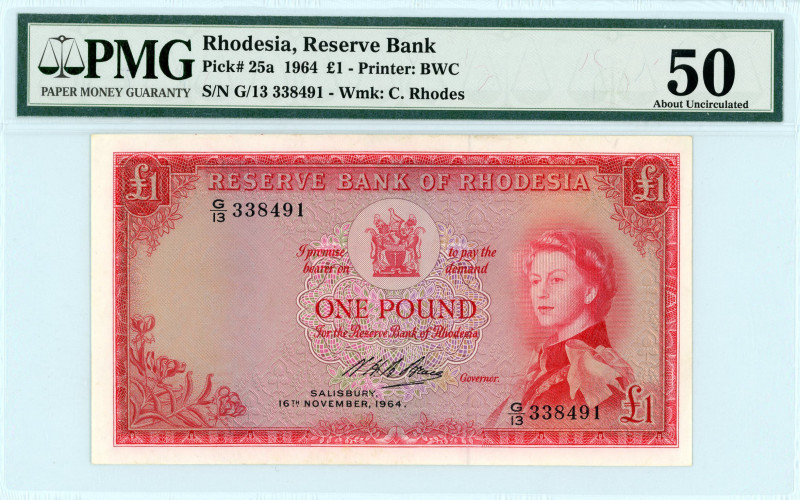 Rhodesia
Reserve Bank 1 Pound, 16 November 1964
S/N G/13-338491
Printer Bradbury...