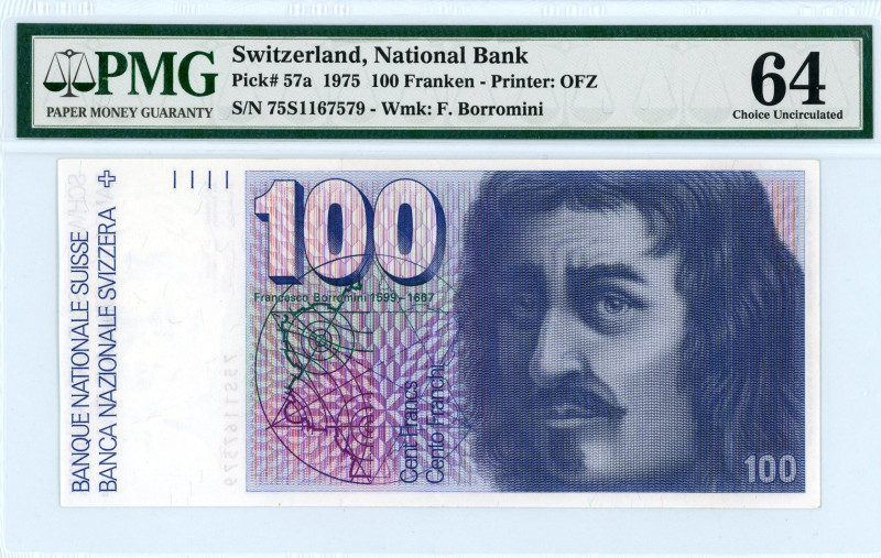 Switzerland
National Bank 100 Franken, 1975
S/N 75S1167579
Signature Brenno Gall...