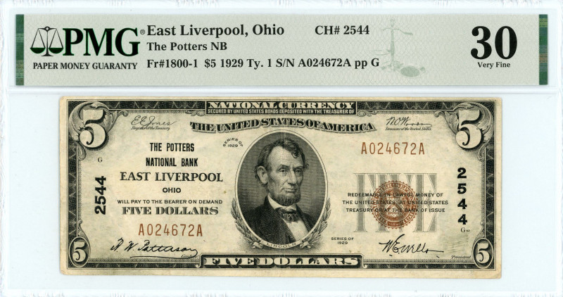 USA 
East Liverpool, Ohio 5 Dollars, series 1929 The Potters National Bank, Ty. ...
