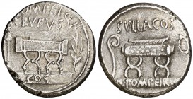 (hacia 54 a.C.). Gens Pompeia. Denario. (Bab. 5) (Craw. 434/2). 3,95 g. MBC/MBC+.