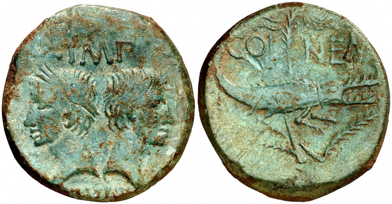 (después 16/15 a.C.). Agripa y Augusto. Galia. Nemausus. Dupondio. (Spink 1729) ...