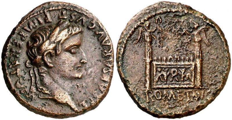 (12-14 d.C.). Tiberio. As. (Spink 1756) (Co. 37) (RIC. 245, de Augusto). 11,74 g...