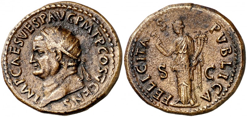 (74 d.C.). Vespasiano. Dupondio. (Spink 2346) (Co. 152) (RIC. 716). 11,55 g. Ex ...