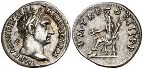 (100 d.C.). Trajano. Denario. (Spink 3143 var) (S. 214) (RIC. 40). 3,47 g. EBC-.