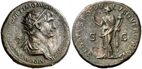 (116 d.C.). Trajano. Dupondio. (Spink falta) (Co. 353) (RIC. 674). 12,54 g. MBC+.