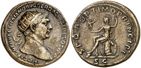 (107 d.C.). Trajano. Dupondio. (Spink falta) (Co. 393) (RIC. 490). 15,82 g. Ex Künker 25/09/2006, nº 499. MBC+.