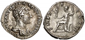 (123 d.C.). Adriano. Denario. (Spink 3519 var) (S. 1103a) (RIC. 77 var). 3,47 g. EBC/EBC-.
