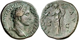 (147 d.C.). Antonino pío. Sestercio. (Spink 4174) (Co. 363) (RIC. 770). 20,88 g. MBC+.