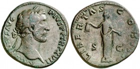 (153-154 d.C.). Antonino pío. Sestercio. (Spink 4191) (Co. 535) (RIC. 916a). 24,48 g. MBC+/MBC.