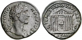 (158 d.C.). Antonino pío. Sestercio. (Spink 4235 var) (Co. 810) (RIC. 787). 25,58 g. MBC+.