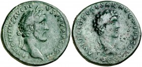 (141 d.C.). Antonino pío y Marco Aurelio. Sestercio. (Spink 4526) (Co. 34) (RIC. 1212). 23,46 g. Pátina verde. Ex Numismatik Naumann 07/05/2017, nº 74...
