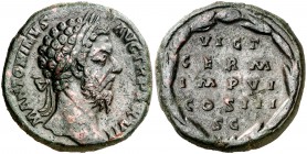 (173 d.C.). Marco Aurelio. Sestercio. (Spink 5015 var) (Co. 995) (RIC. 1090). 25,75 g. MBC+.