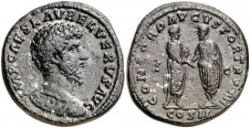 (162 d.C.). Lucio Vero. Sestercio. (Spink 5367 var) (Co. 38) (RIC. 1310). 22,93 g. MBC.