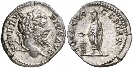 (207 d.C.). Septimio Severo. Denario. (Spink 6393) (S. 791) (RIC. 308). 3,44 g. Pequeña grieta radial. EBC-.