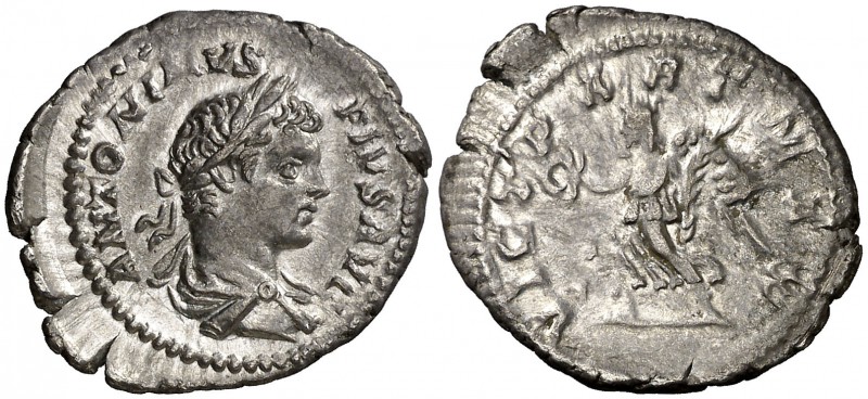 (204 d.C.). Caracalla. Denario. (Spink 6895) (S. 658) (RIC. 144b). 2,91 g. EBC-/...